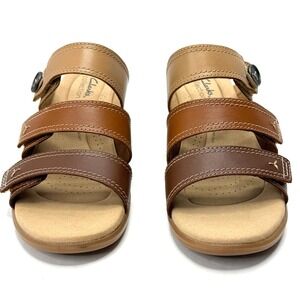 Clarks Collection Women's Emily2 Adella Block Heel Sandals Brown Multi 8.5W NWT